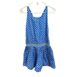 Boden Floral Romper Smocking 100% Cotton Blue Floral Pockets Size 11-12Y 152cm